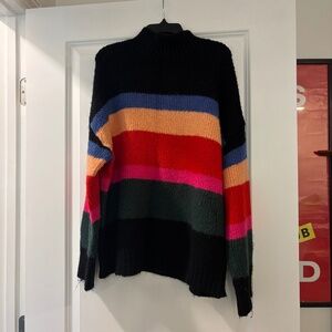 Fantastic Fawn Black Colorblock Stripe Mock Neck Fuzzy Sweater